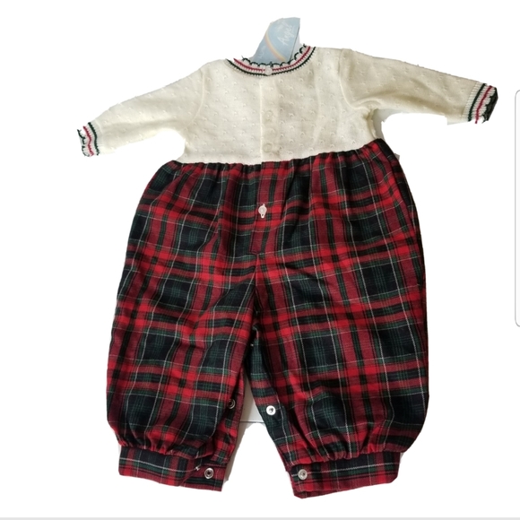 Vtg A Little Angel Baby Girls Cream Red Plaid Romp - Picture 4 of 6